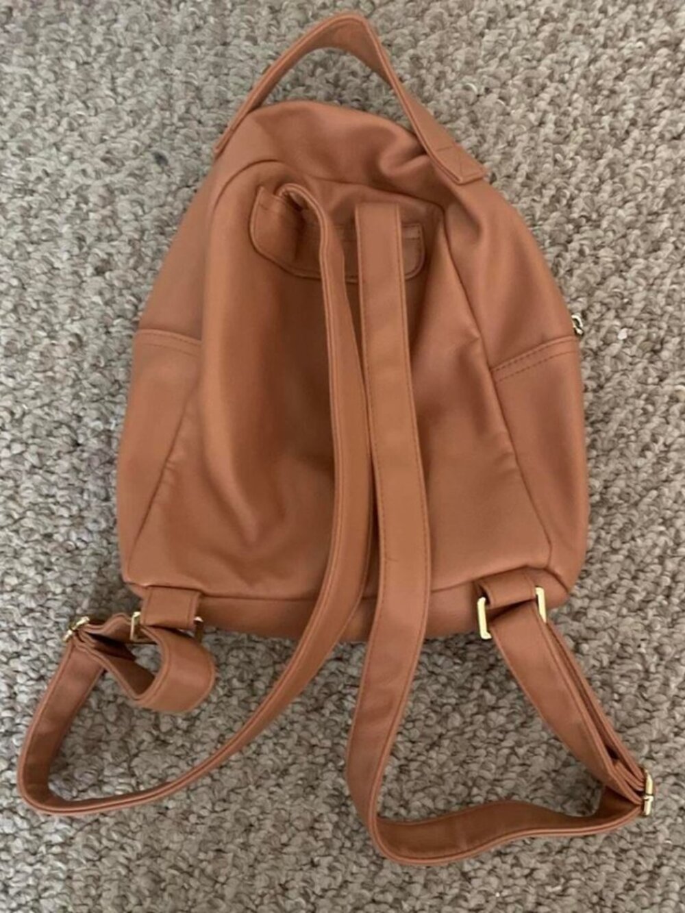 Casual Tan Mini Backpack Faux Leather Gold Hardware Bag - Picture 2 of 2